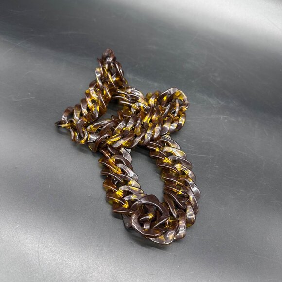 Jewelry - Chunky Tortoise Shell Lucite Acrylic Twist Chain Necklace Statement Jewelry Vint